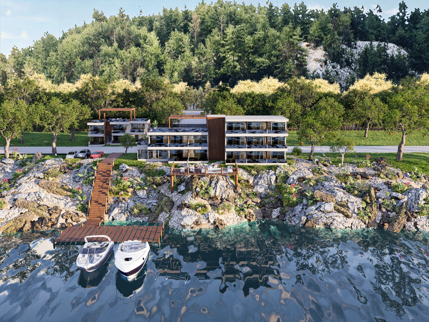 Moorings at the rock edge.