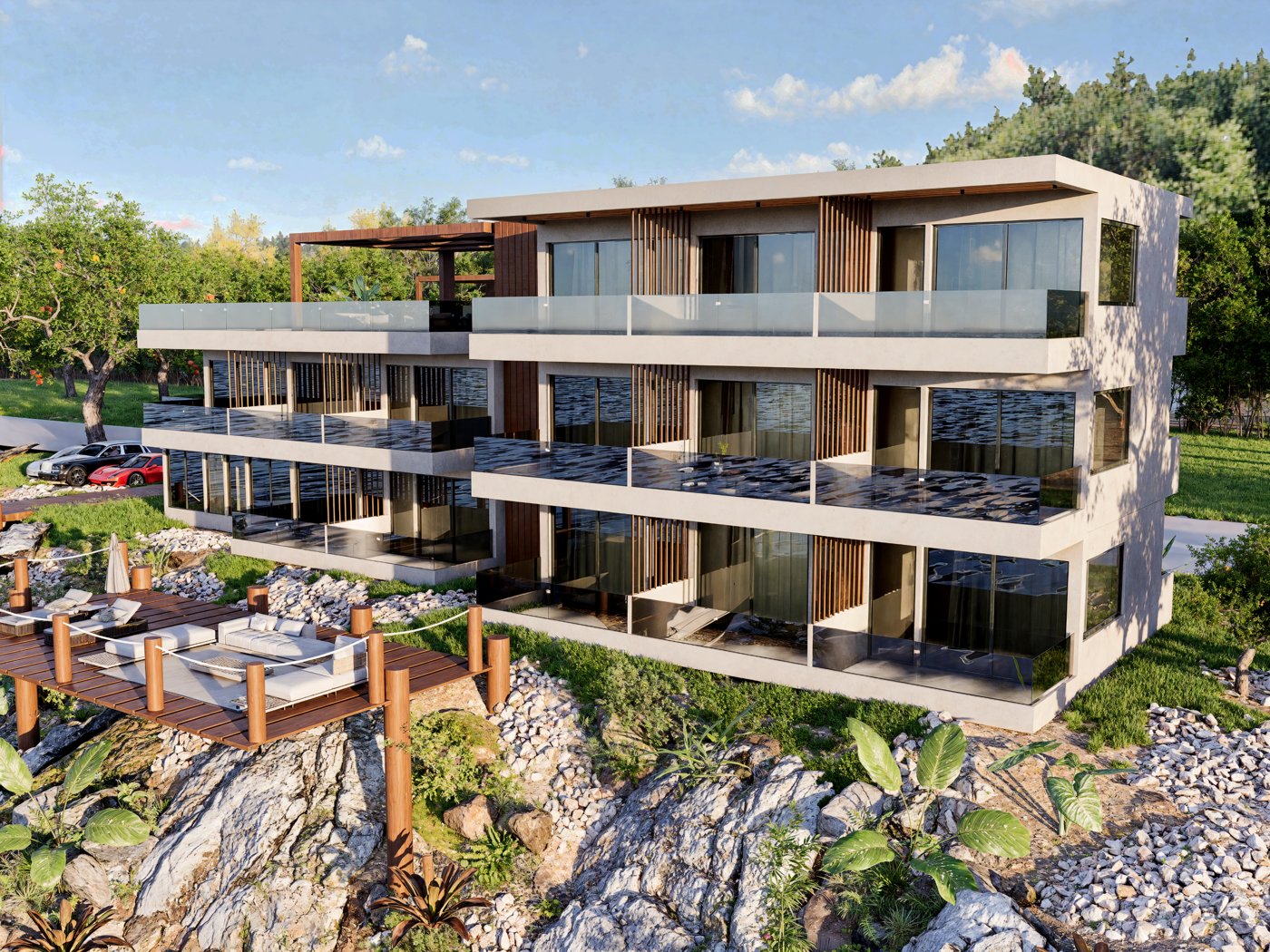 Block A, balconies and deck.