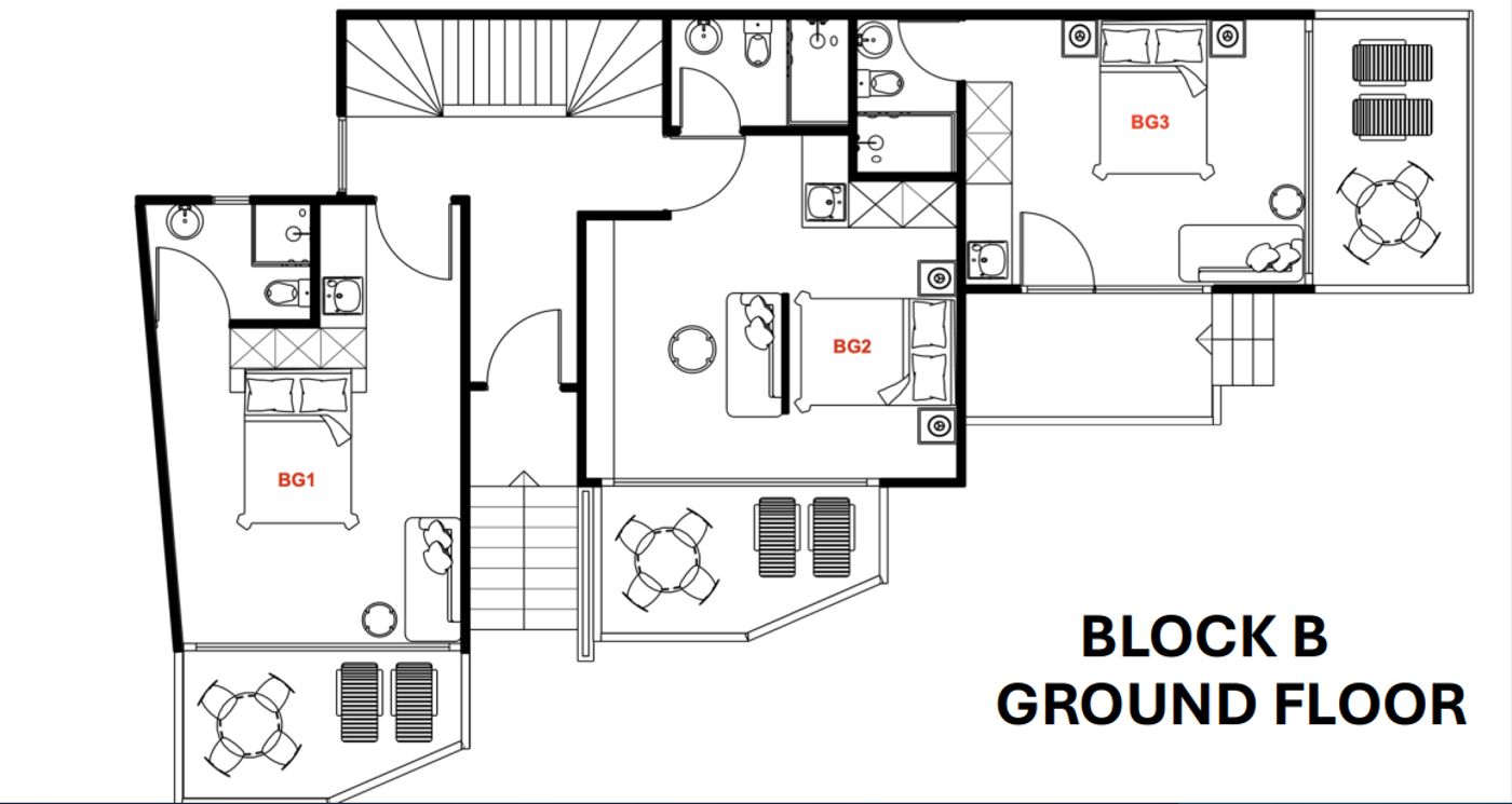 Block B, ground floor, BG1 to BG3.