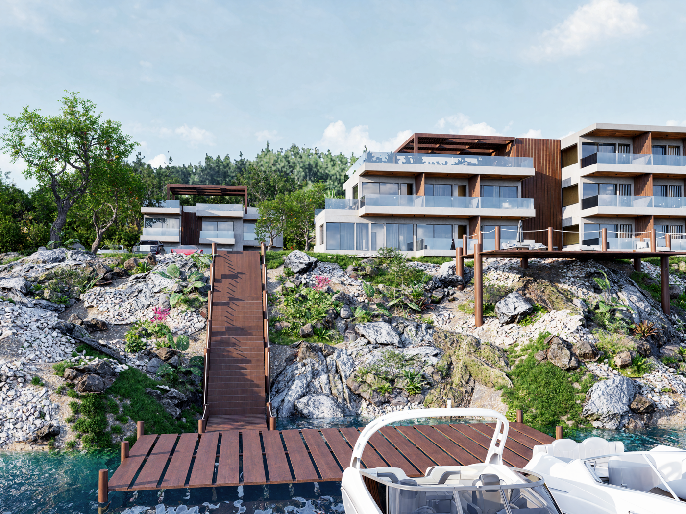 The stair deck down to the water.